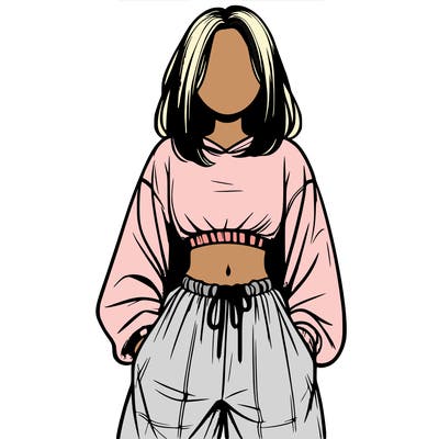 realistic girl faceless with baggy pants and a crop top