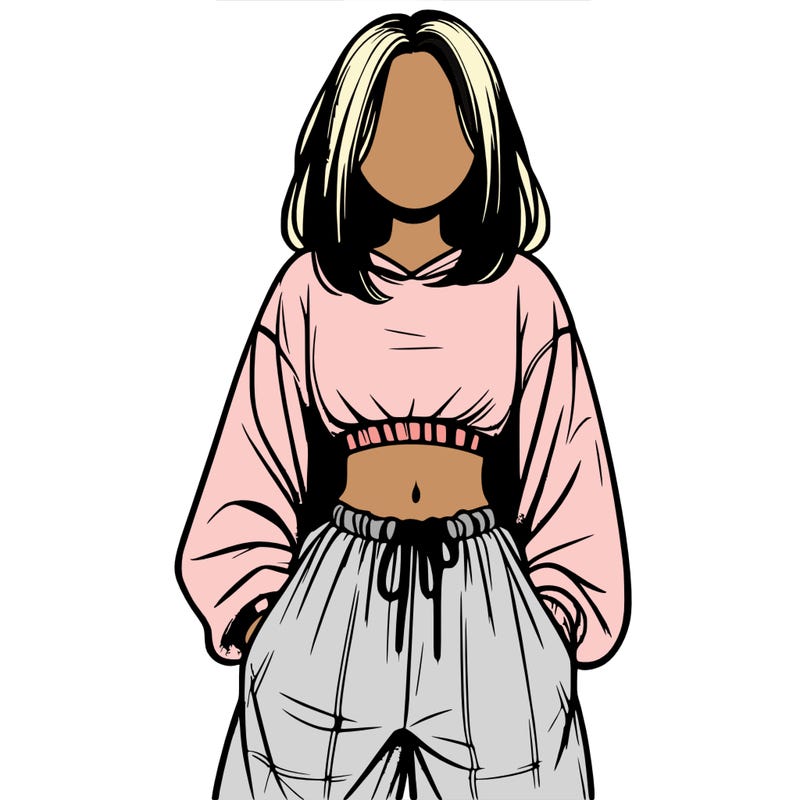 realistic girl faceless with baggy pants and a crop top