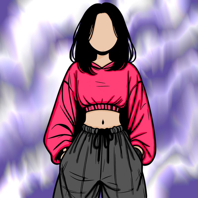 realistic girl faceless with baggy pants and a crop top