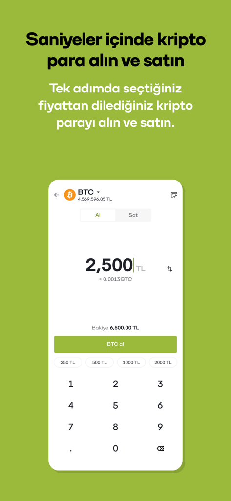 Paribu | Bitcoin - Crypto - Mobile interface of the Paribu app for buying and selling Bitcoin with Turkish Lira