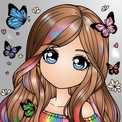 realistic girl with butterflies around her