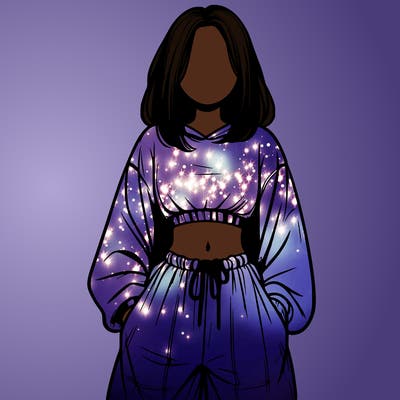 realistic girl faceless with baggy pants and a crop top