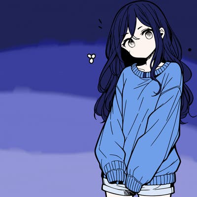 manga teen girl  in a sweater and baggy pants