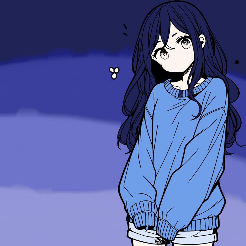manga teen girl  in a sweater and baggy pants