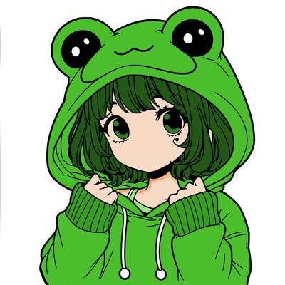 a cute teenage girl wearing a frog hoodie