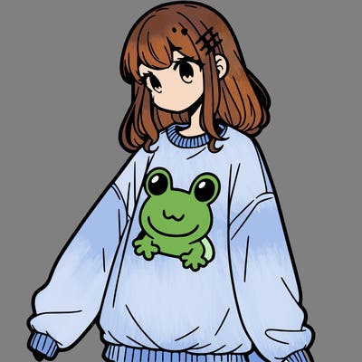 girl wearing frogging sweatshirt