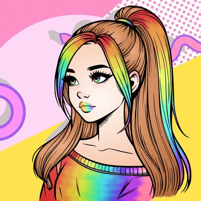 realistic girl with a high ponytail