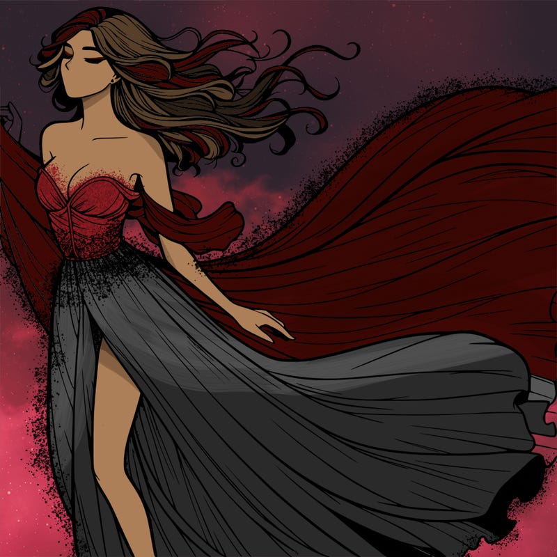 realistic woman in dress flowing the the wind