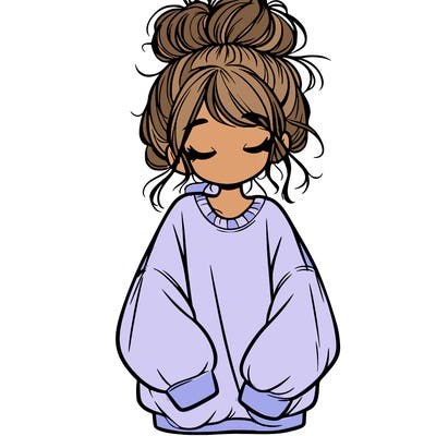 girl with baggy sweatshirt and messy bun