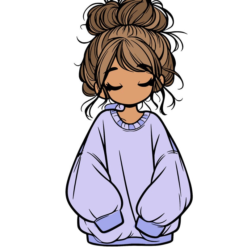 girl with baggy sweatshirt and messy bun
