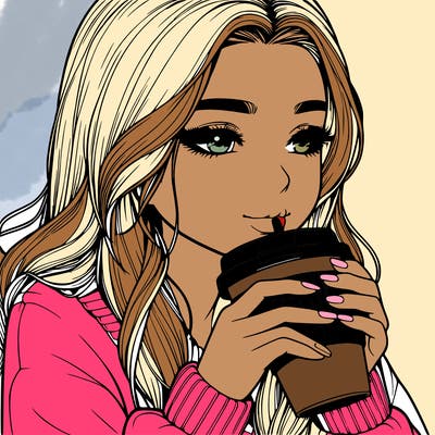 realistic girl drinking coffee