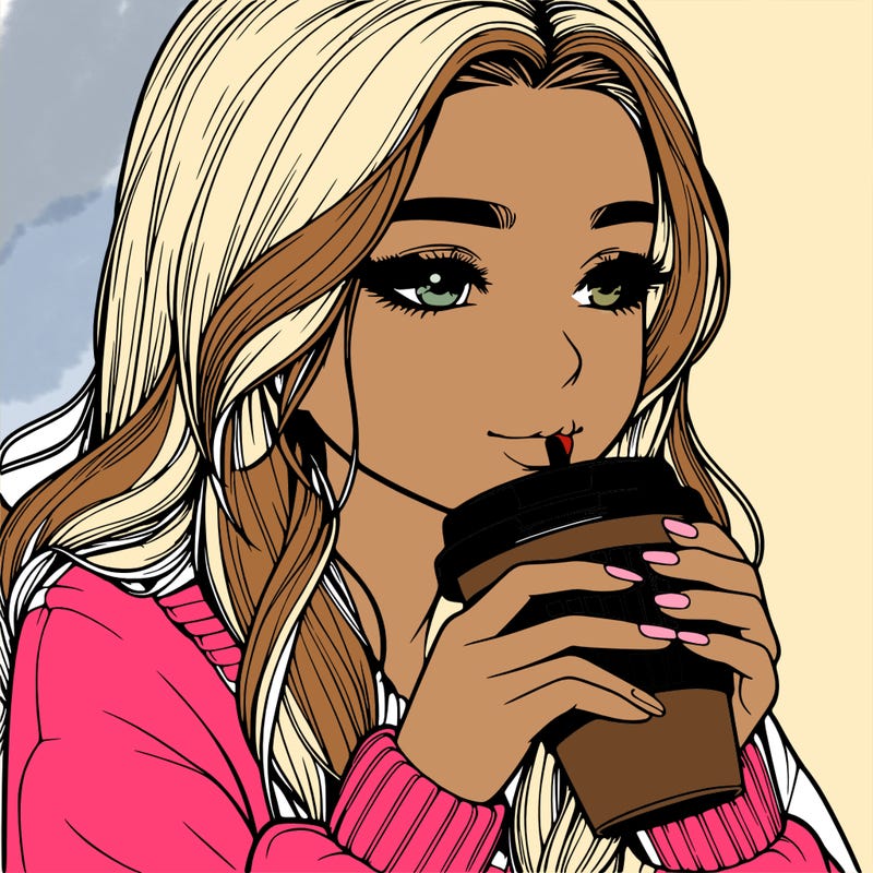 realistic girl drinking coffee