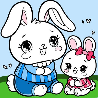 cute little baby bunny with his big sister