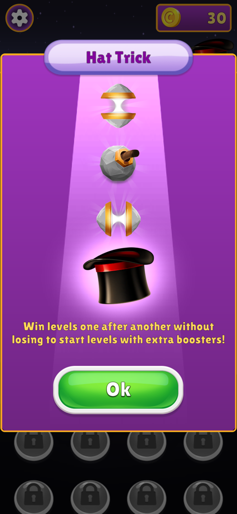Jewel Quest - Magic Match3 - Jewel Quest magic hat trick screen for winning consecutive levels