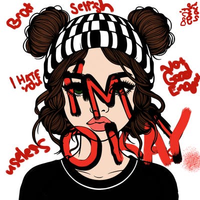 realistic girl with buns in her hair with a beanie on