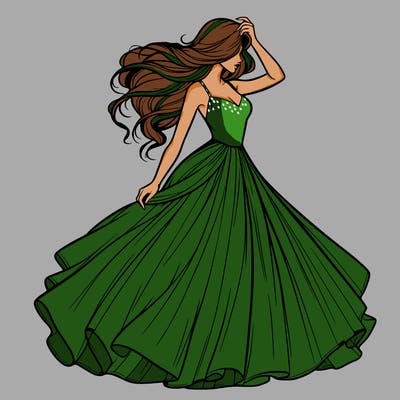 realistic woman with dress flowing in the wind