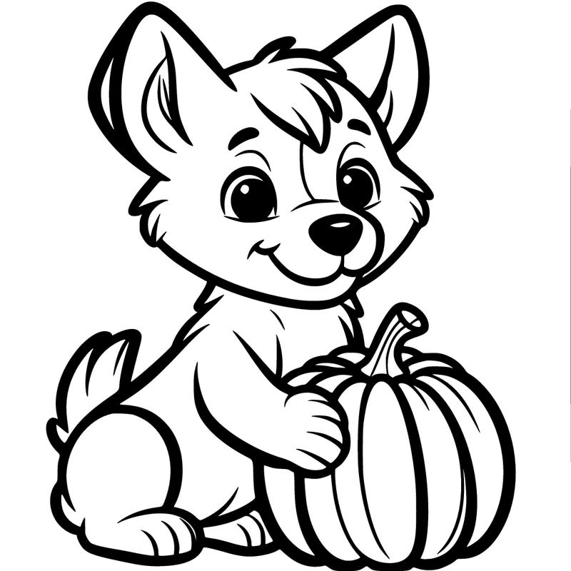 a dog holding a pumpkin