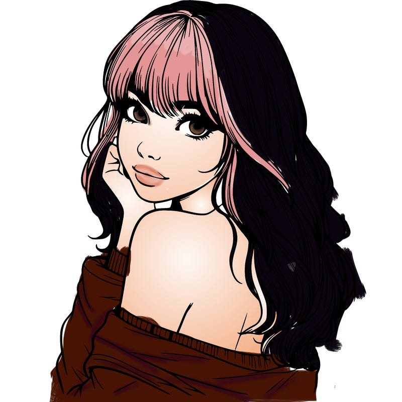 realistic girl with bangs looking over her shoulder