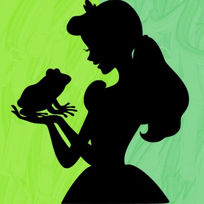 a shadow of a princess holding a frog realistic