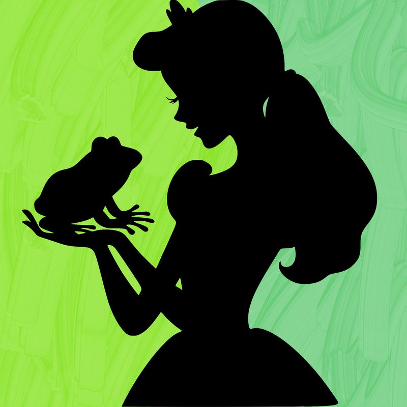 a shadow of a princess holding a frog realistic