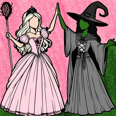 detailed realistic split of a princess and a witch