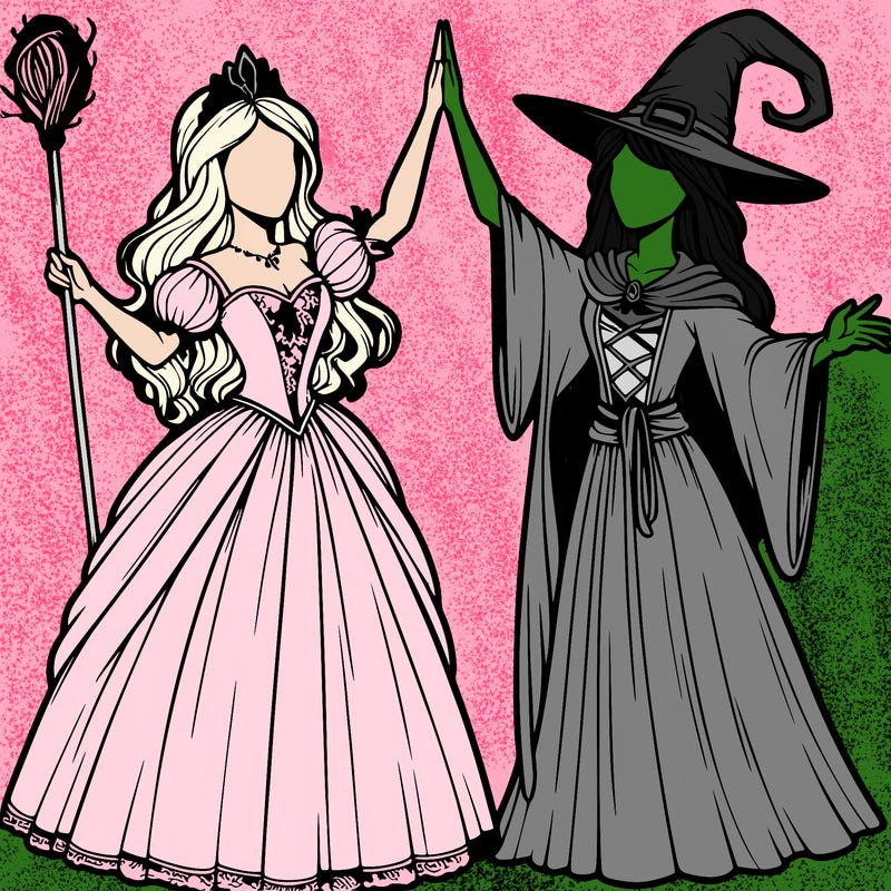 detailed realistic split of a princess and a witch