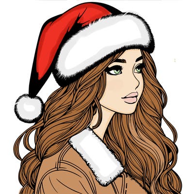 realistic girl in santa hat