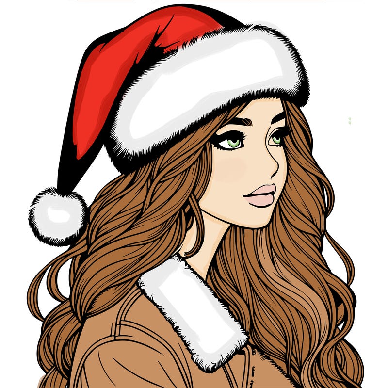 realistic girl in santa hat