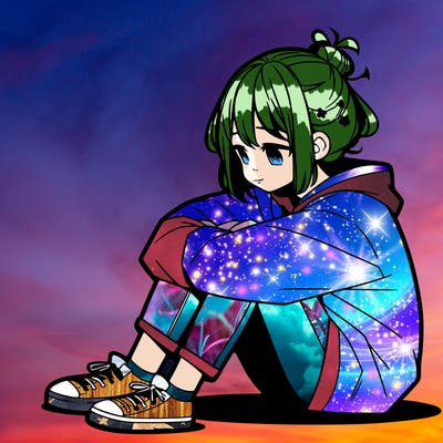 sad anime girl sitting alone