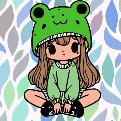 a girl wearing a frog hat and some frog socks