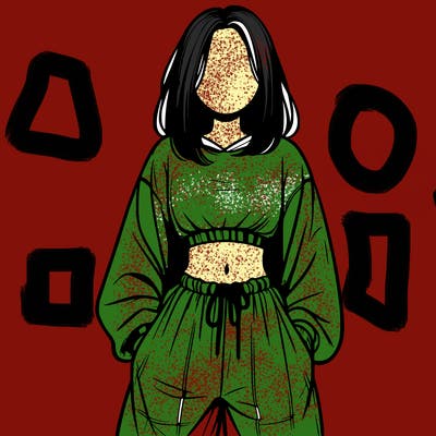 realistic girl faceless with baggy pants and a crop top