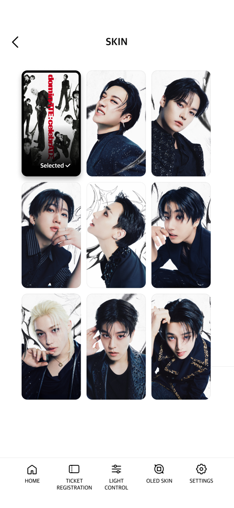 Stray Kids Light Stick V2 - Stray Kids Light Stick V2 app skin selection screen featuring group and individual member portraits