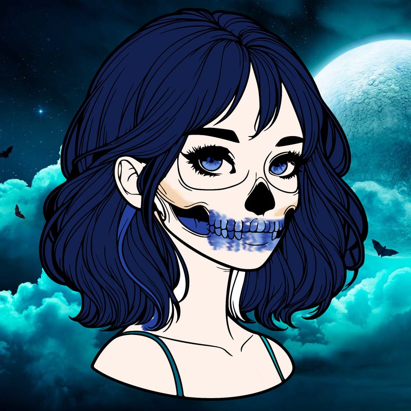 realistic girl with skull