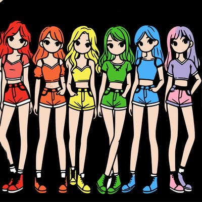 a group of girls wearing crop tops and shorts