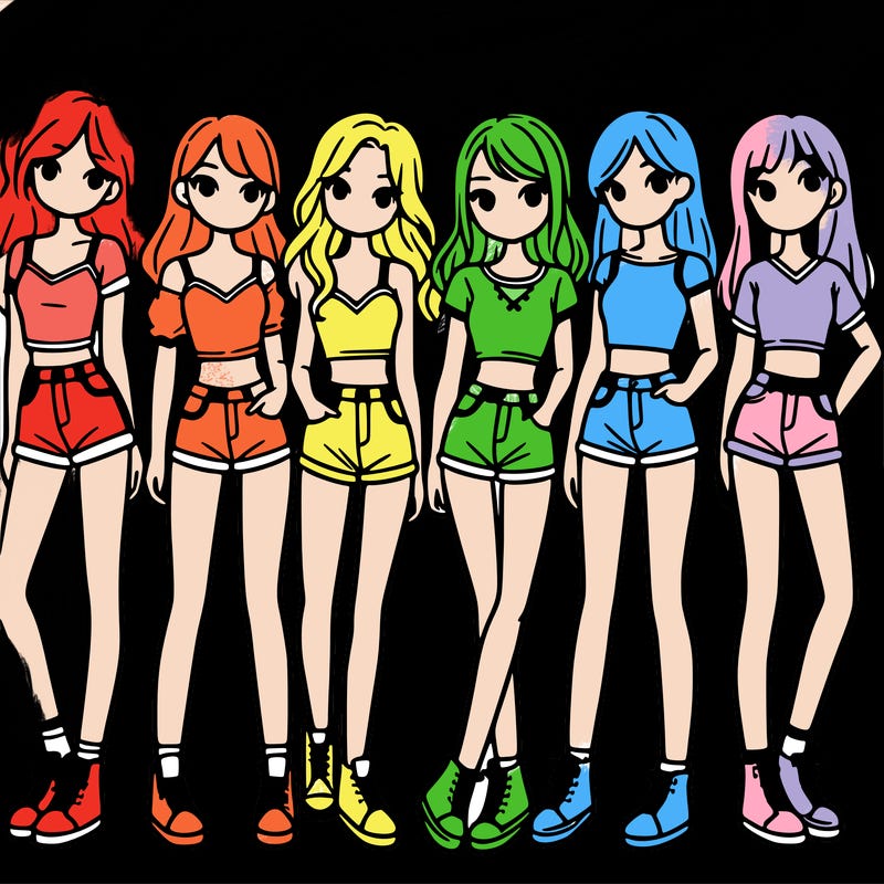 a group of girls wearing crop tops and shorts