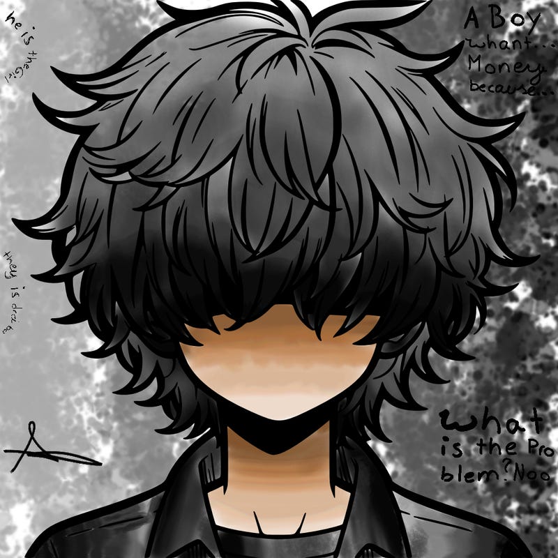 manga boy fluffy hair covering his eyes