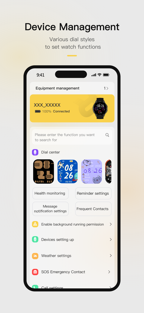 Remax Fit - Remax Fit app device management screen showing connected smartwatch settings and dial style options