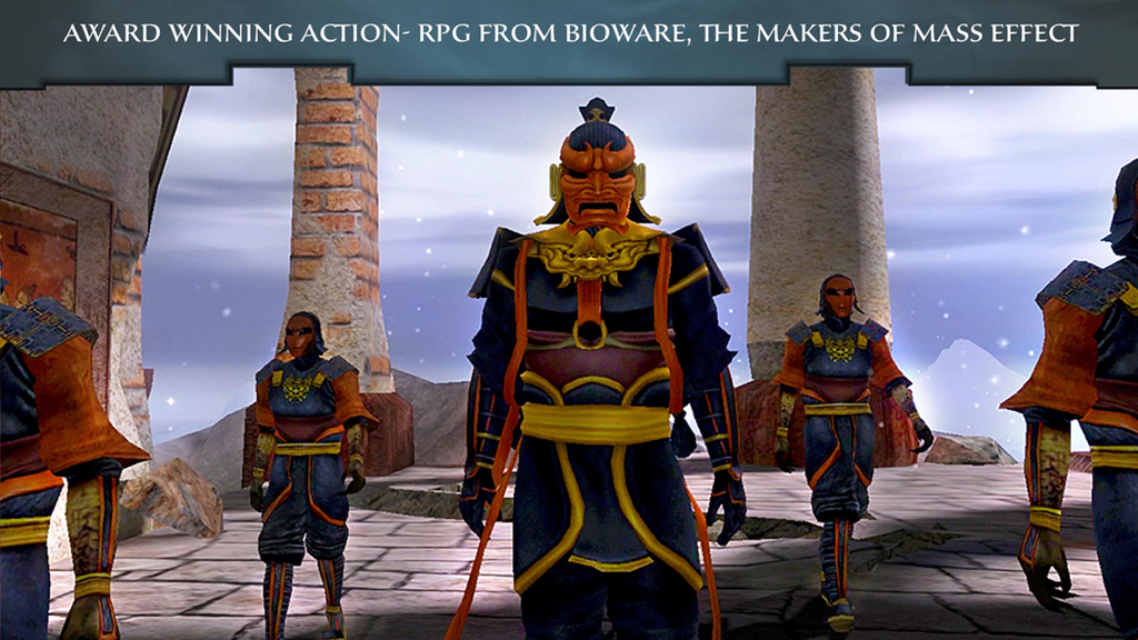 Personajes con armaduras y máscaras de artes marciales del RPG de acción de BioWare Jade Empire Special Edition
