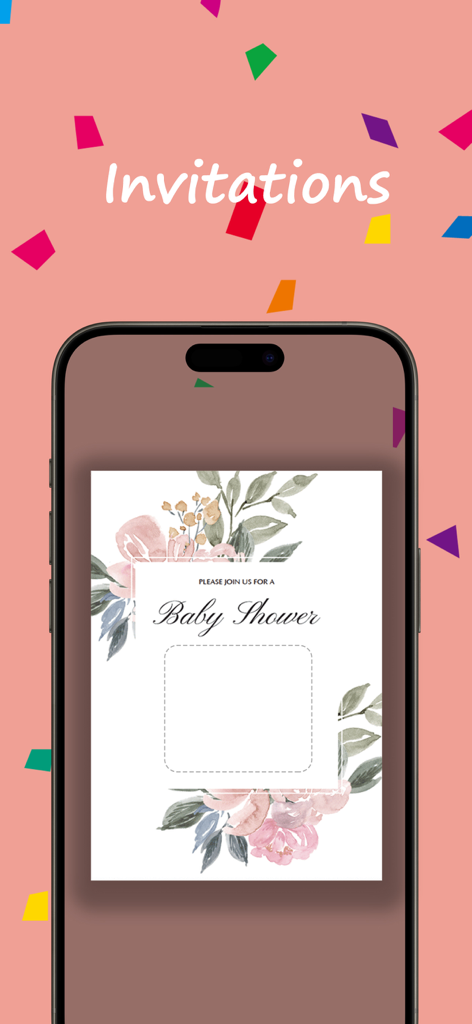 Pencil Greeting:Invites&eCards - Digital baby shower invitation with floral pattern on a smartphone screen