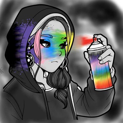 a realistic girl, spray painting