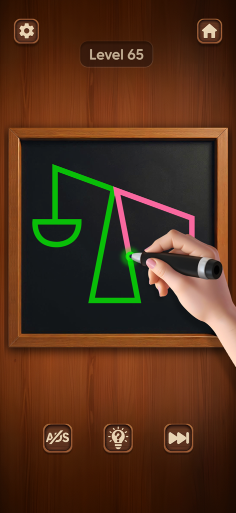 A hand drawing colorful geometric shapes on a virtual blackboard in a relaxing mini game