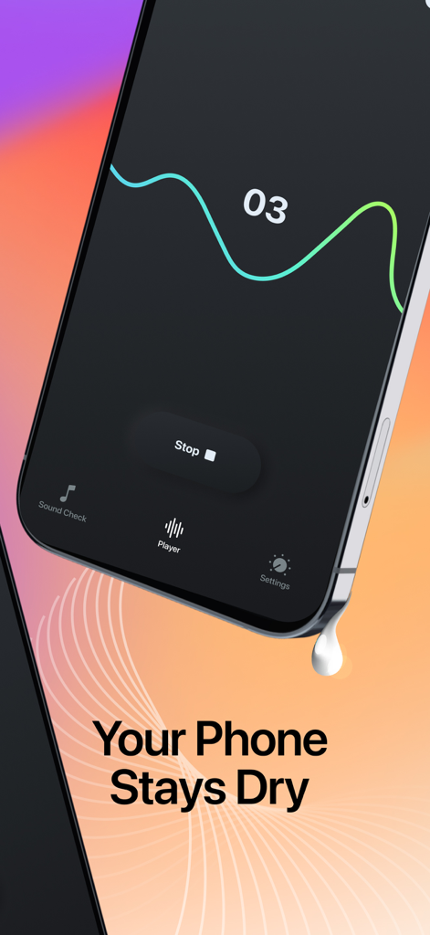 Water Eject - Water Eject app interface on an iPhone showing a water droplet exiting the speaker