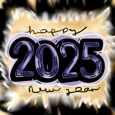 one line scrawled numbers sketch design “2025”