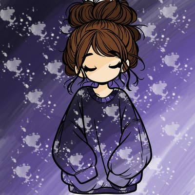 girl with baggy sweatshirt and messy bun