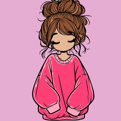girl with baggy sweatshirt and messy bun