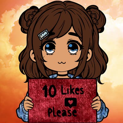 a girl with a sign saying 10 likes please