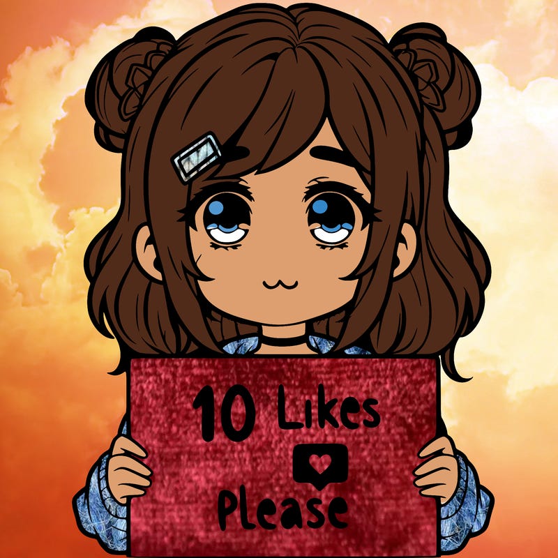 a girl with a sign saying 10 likes please