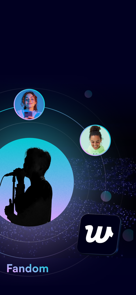 Introductory screen for Weverse Backstage showing an artist silhouette and connected fans representing a fandom business ecosystem.