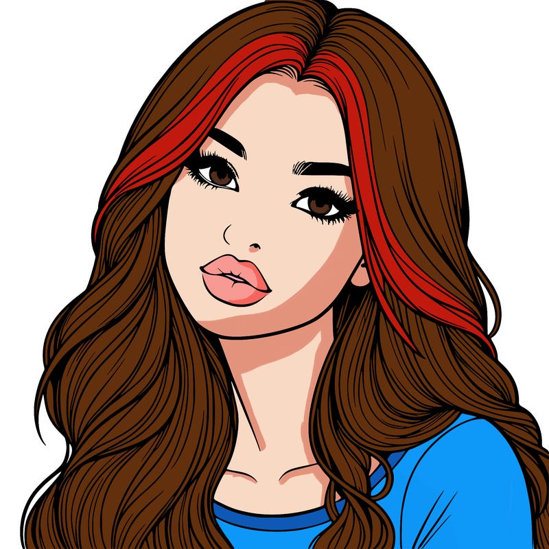 realistic girl with hair on her hair and lips