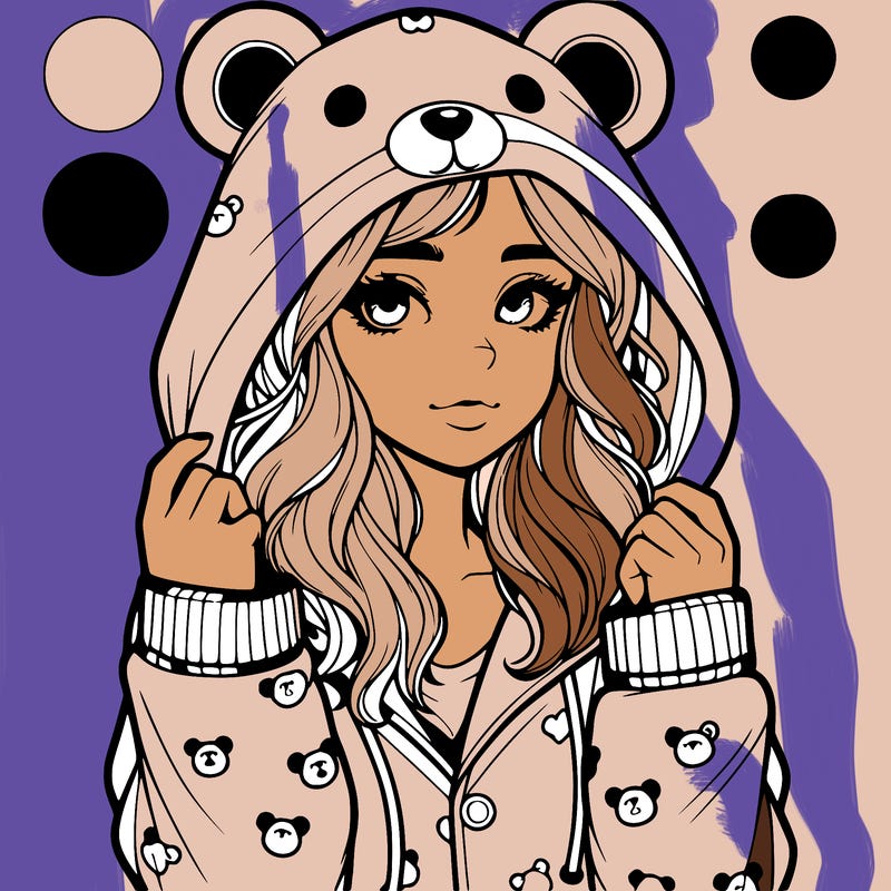 realistic girl in a animal pjs hoodie
